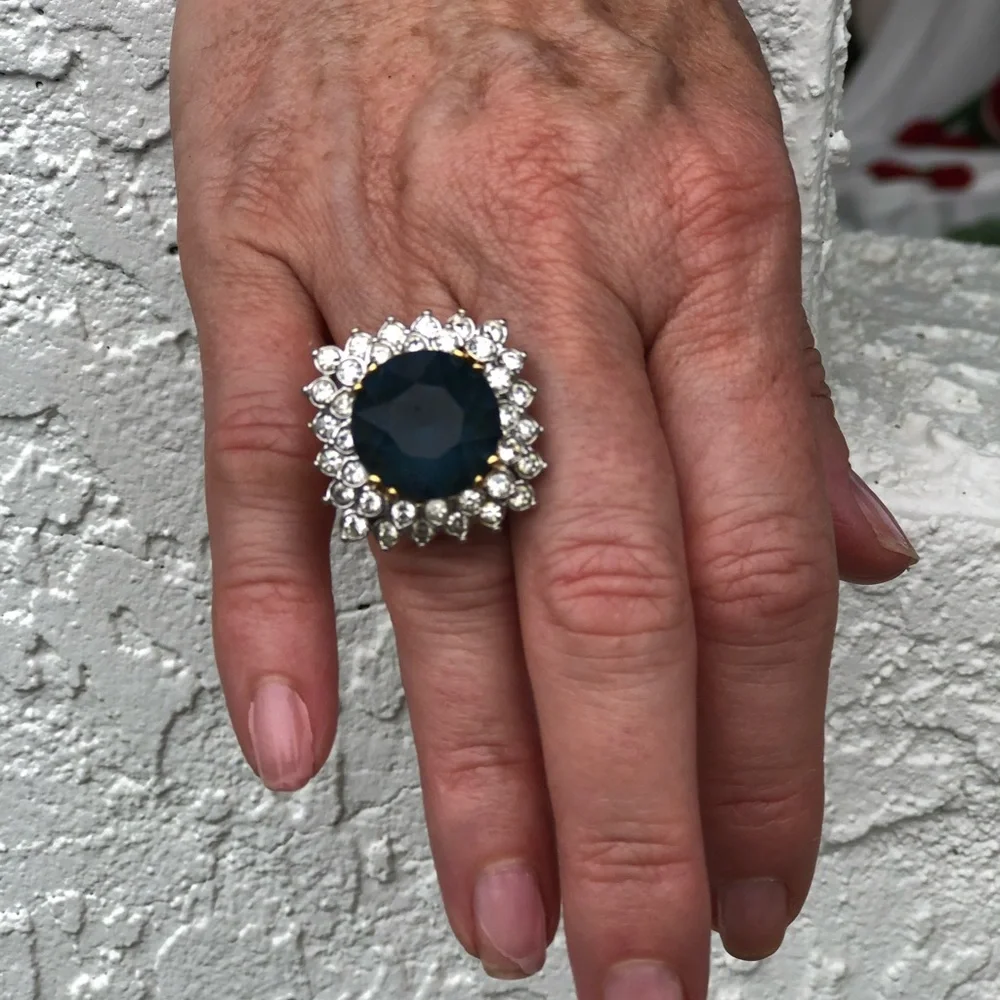 Women's Deep Teal Crystal Halo Ring